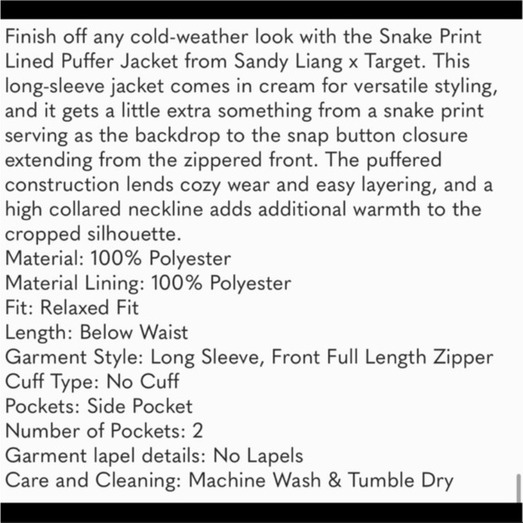 Sandy Liang x Target white cream puffer jacket designer trend M - Picture 10 of 10